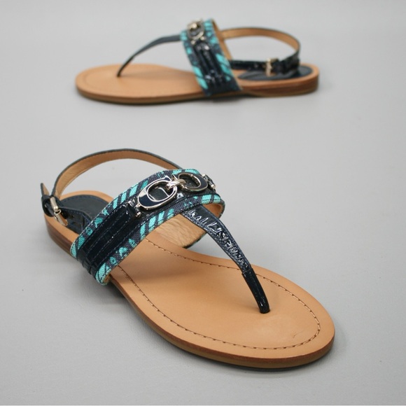 Coach Shoes - Coach Ladies Sammy Thong Turquoise Blue Zebra Ankle Strap Sandals